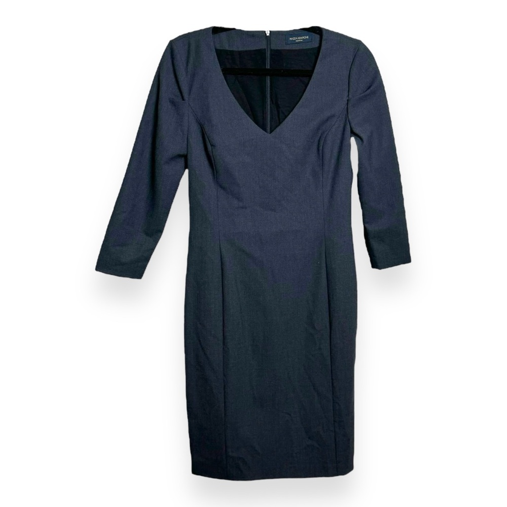 Structured Dark Grey Sheath Dress Tailored Work Office Minimalist Career Chic S